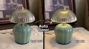 MJ PREMIER Small Cordless Lamp, Battery Operated Lamp with Timer, Mini Crystal Glass Mushroom Lampshade, Cute Small Table Lamps, Decorative Led Light for Bedroom Living Room Shelf (Blue)