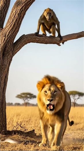 Baboon Pranks Lion: Drops a Snake from a Tree Branch and the Ending!