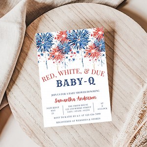 Red White and Due Baby Shower Invitation, 4th of July Baby Shower Invitation, Baby Shower Invitation Baby Q, Red White and Due Invite - Etsy