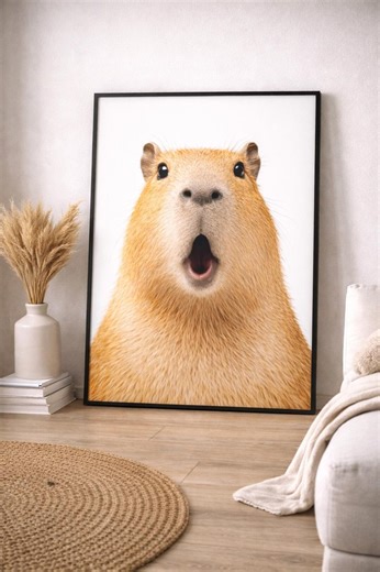 Surprised Capybara Wall Art Print – Minimalist Capybara Poster, Digital Download - Etsy