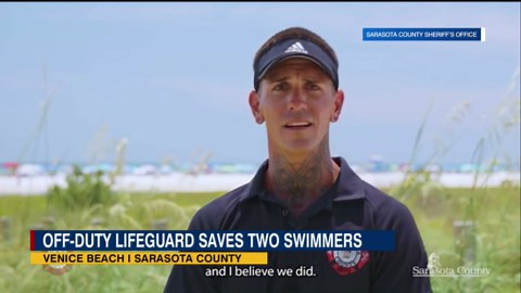Off-duty lifeguard rescues 2 swimmers from rip current at Venice beach