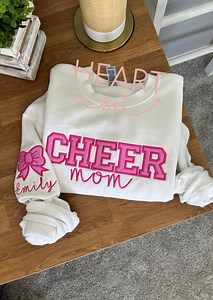 Personalized Embroidered Cheer Mom Sweatshirt | Custom Team Crewneck | Cheer Mom Bow Shirt | With Kids Name on Sleeve | Cheerleading Shirt - Etsy