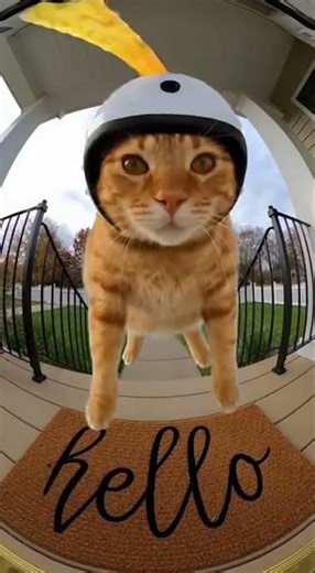 The cat with a bamboo-copter is flying #shorts