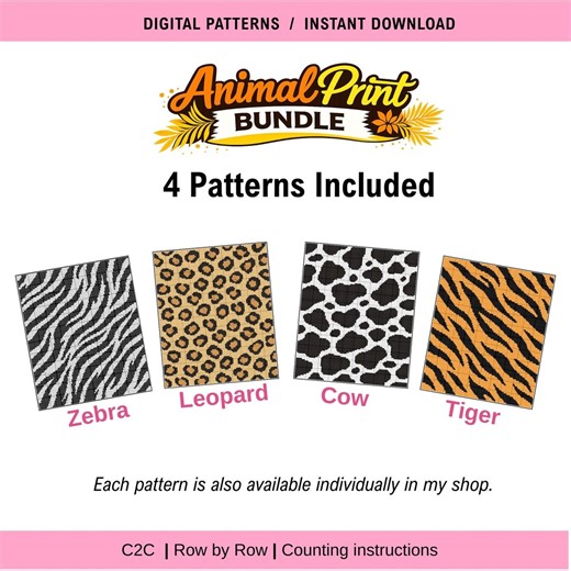 Animal Print Blanket Bundle * 4 Crochet Patterns * C2C * Row by Row * Graph + Written Instructions * Digital Download * Graphgan - Etsy