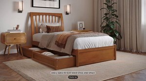 AFI, Roslyn Twin Platform Bed with Panel Footboard and Storage Drawers, Light Toffee