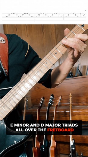 Want to learn triads all over the neck? E minor and D major triads - SUBSCRIBE and get TAB. #triads #majortriads #minortriads | Master Guitar Academy