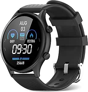 WalkerFit Smart Watch for Men Women (Answer/Make Call), Round Fitness Tracker with Heart Rate&Sleep Monitor, 100+ Sport Modes, IP67 Waterproof, Smartwatch Compatible with Android iPhone, Black