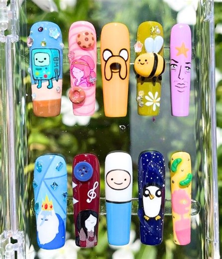 Adventure Time Inspired Press on Nails - Hand Painted Finn and Jake Fake Nails - Kawaii BMO and Princess Bubblegum Luxury Nails - Etsy