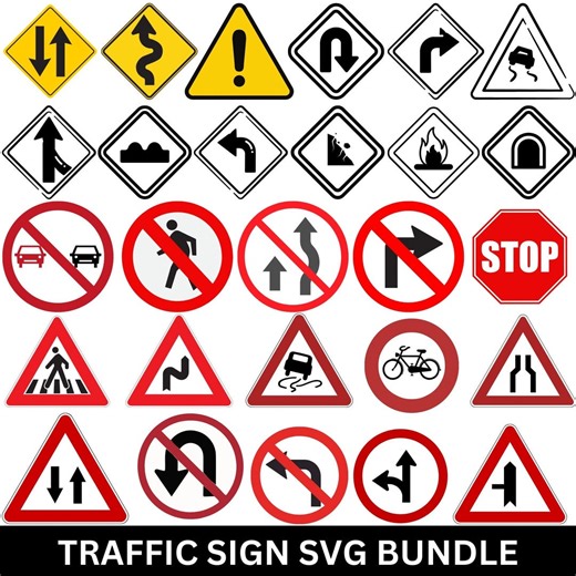 Road Sign SVG Bundle, Traffic Warning Symbols, Cricut Silhouette Files (digital Download) - Etsy UK