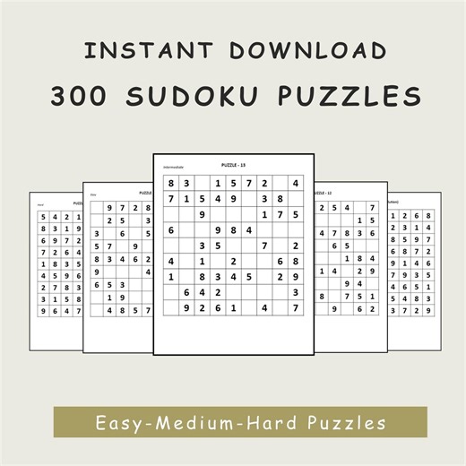300 Printable Sudoku Puzzles, Easy to Hard, Large Print, US Letter(8.5x11)inches, Instant Download With Solutions - Etsy