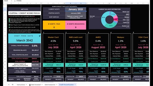 Debt-free Planner Snowball, Avalanche, Custom, Credit Score Focus | Loan Tracker, Credit Card, Student Loan | Google Sheets Excel Dark Mode - Etsy Australia
