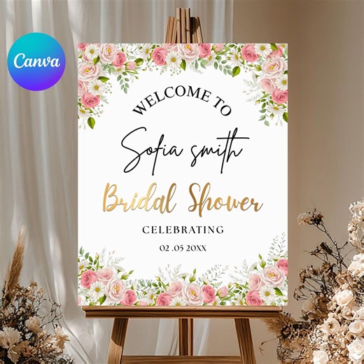 Bridal Shower Welcome Sign, Editable Canva Template, Personalized Wedding Shower Sign, DIY Text, Instant Download - Etsy