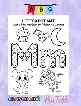 Learning Letter M Dot Marker Worksheet Upper Lowercase Alphabet Printable pdf