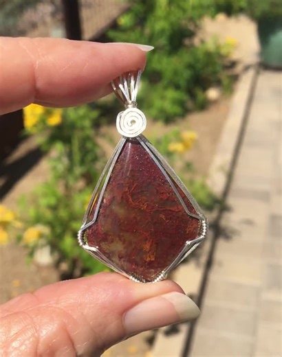 Java Mossy Agate Stone Pendant, Wire Wrapped Pendant, Red Moss Agate Gemstone Necklace, Argentium Sterling Silver, Stone Jewelry - Etsy