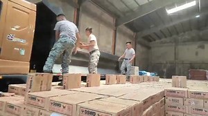 PAF Disaster Response Team assists in the loading of relief supplies on July 20, 2025 at the DSWD warehouse in Pampanga, supporting ongoing humanitarian efforts for typhoon affected communities in Northern Luzon. | Philippine Air Force