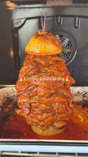 Best shawarma I’ve had in years 😍 You can now make your own shawarma skewer at home, no fancy gadgets needed! Just 2 wooden skewers and an onion. This little trick makes it so easy to have restaurant-style shawarma for dinner tonight. ⸻ 🌯 Crispy Chicken Shawarma Ingredients • 2 lb boneless chicken thighs, breasts, or a mix (pounded thin) Marinade • ¼ cup lemon juice • ¼ cup olive oil • ¼ cup hot pepper paste • 1 tbsp shawarma spice • 2 tsp salt • 1 tsp black pepper • 3 garlic cloves, minced • 