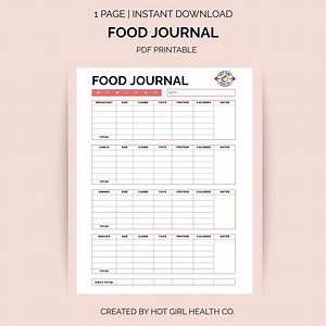 Food Journal Printable | Daily Food Log PDF Nutrition Wellness Planner Calorie Macro Tracker Digital Health Journal Instant Download - Etsy