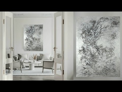Create SILVER LUXE Textured Wall Art with Plastic Wrap | Abstract Art Tutorial Step by Step (550)