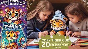Tiger Cub Coloring Book: 20 Cartoon Pages for Kids (Digital Download)