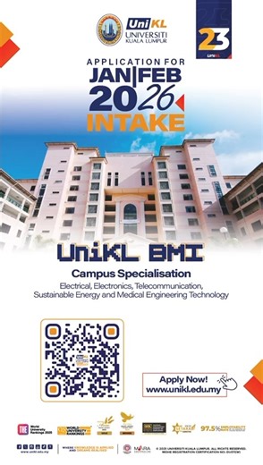 Power the future with engineering excellence. Applications are now open for UniKL BMI – Jan/Feb 2026 Intake Specialisations in Electrical, Electronics, Telecommunication, Sustainable Energy & Medical Engineering Technology. 📲 Apply now: https://www.unikl.edu.my/apply/ Where knowledge is applied and dreams are realised. #SPM2025 #UniKL #UniKLExcellence #FoundationUniKL #DiplomaUniKL #BachelorUniKL | Universiti Kuala Lumpur - Unikl
