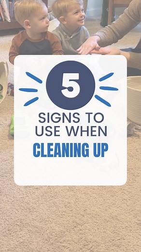 🎶Clean Up Clean Up everybody everywhere… 🎶Anyone remember this song from OUR childhood? When cleaning up toys around the house use these FIVE SIGNS: 🧼 CLEAN 🚂 TOY 🫴🏼👍🏼HELP 🗑️ IN 👋🏼👋🏼 ALL DONE New to signing? Think of a routine you do everyday and add 1-2 signs to that routine. Be consistent with your signing and model them every day. Do you have any tips to make cleaning up more fun for your kids? Add them below! ⬇️ Check out our stories for ideas to make cleaning up more like a gam