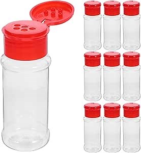 10pcs Powder Container Plastic to Go Containers Clear Plastic Containers Salt Hole Shaker Barbecue Storing Bottle Salt Pepper Shakers Storage Salt Bottle Jar Castor Red
