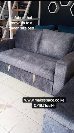 The 3 seater sofabed that converts to a queen size bed (including the ottoman) allows you to utilize your space both as a livingroom and a space to host your guests. Utilize the storage space inside the ottoman to store away beddings when the guests are away. #buykenyabuildkenya #madeinkenya🇰🇪 #functional #sofabed #sofa #bed #livingroomdecor #fypシ゚viral #trending #fyp #contemporaryart