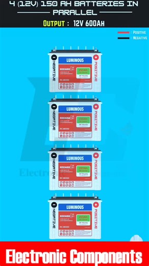 How To Connect Four 12 Volt Batteries In Parallel #electronic #electrohouse #Electric #electrician #electronicmusic #electronics #electricianlife #electrical | 𝐄𝐥𝐞𝐜𝐭𝐫𝐨𝐧𝐢𝐜 𝐂𝐨𝐦𝐩𝐨𝐧𝐞𝐧𝐭𝐬