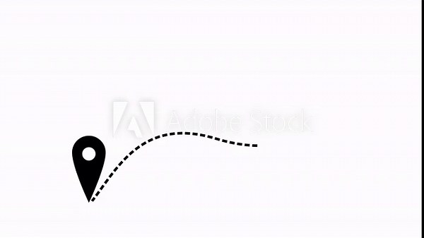 Two pin location icon. Two black location pins animated with directional lines. Transparent animation on a white background. 4K video.