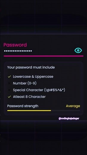Password Strength Checker UI in HTML CSS JS #coding #shorts #ytshorts #css #cssanimation #password