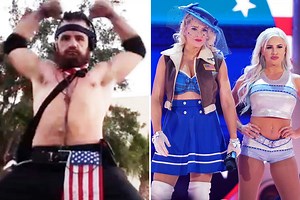 WWE stars Dana Brookes and Lacey Evans confront topless fan before cops intervene