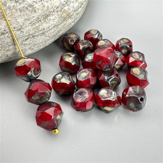8mm Ruby Red Czech Glass Baroque Beads, Picasso Finish - Lot of 20 - Etsy