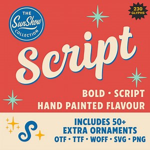 Sunshow Script Font With Retro Extras (PNG, SVG) - Etsy