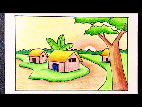 Hướng dẫn vẽ tranh đề tài phong cảnh làng quê lớp 7 đẹp | how to draw beautiful scenery