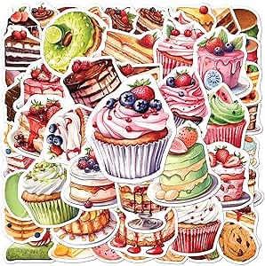Pack 50 Pcs Cute Food Ice Cream Cupcake Dessert Stickers for Water Bottles Waterproof Laptop Luggage Computer Teens Adults Girls Funny Aesthetic Sticker Packs Small Vinyl Decals