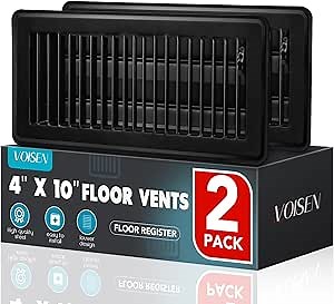 VOISEN Floor Register 4x10, 2 Pack Black Floor Vent Covers,Heavy Duty Steel Walkable Floor Vents,Vent Covers for Home Floor