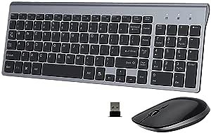 Wireless Keyboard and Mouse Combo, 2.4G USB Compact Full Size Keyboard and Mouse Wireless Set Ultra-Thin Slim Design for Windows, Computer, Desktop, PC, Notebook, Laptop (Black Grey)