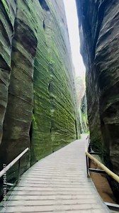 National Park of Adrspach Teplice rocks. Beautiful limestone sandstones rocks in Adrspach, Czech Republic. Adrspach Teplice Rocks mountain range in Central Sudetes part of the Table Mountains.