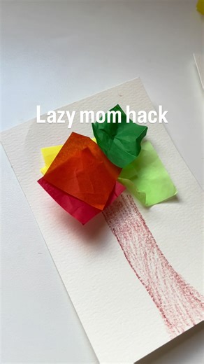 When you just don’t have it in you to get out (or clean up) the paint… Bring out the bleeding tissue paper! This one is so fun and so easy - a fun change up but still such a cool water color effect. Just spray and let it dry… easy set up, easy clean up, exciting reveal. 😉 Your kids can also help cut or rip up little pieces of tissue paper for this! Follow along for more super simple kids activities!