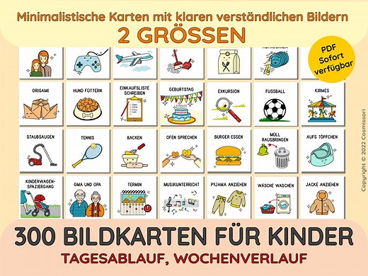 Bildkarten Piktogramme Routinekarten Ausdrucken Kind Routine über 300 Karten in zwei Größen Montessorri Wochenplaner Tagesplaner PDF deutsch - Etsy.de