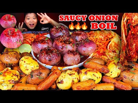 🔥I Tried Viral Onion Boil Mukbang 🧅😱With Spicy Kimchi, Sausages, Eggs & Potatoes | So Addictive