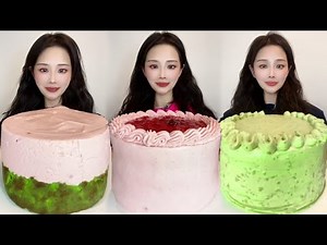 Asmr🍰Eating Raspberry Cream Cake🍰 (Soft And Waxy Sound) 크림丨먹방丨Mukbang丨Satisfying丨Eatings