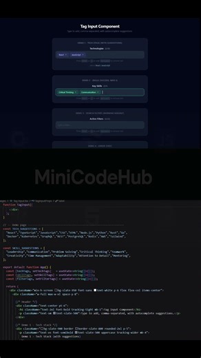 React Tag Input | Chip Delete UI #ReactJS #TailwindCSS #WebDev #Frontend #MiniCodeHub