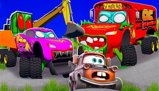 闪电麦昆和汽车伙伴们用大炮攻击僵尸大卡车！