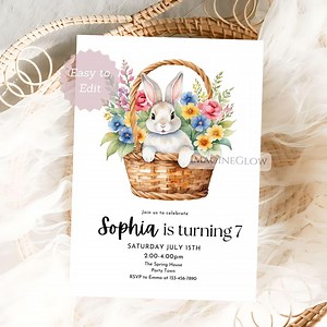 Bunny Birthday Invitation Rabbit Party Invite Spring Easter Birthday Card Animal Celebration Editable Party Template - Etsy