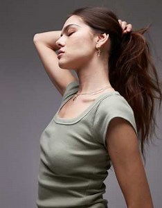 Topshop square neck ribbed cap sleeve tee in washed khaki | ASOS