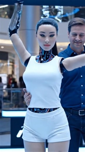 dancing with a female robot friend at the exhibition #dance #robot #robotics