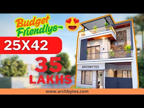 25x42 Duplex House Design 3D | 1050 Sqft | 117 Gaj | 3 Bed Rooms | 8x13 Meters |Archbytes