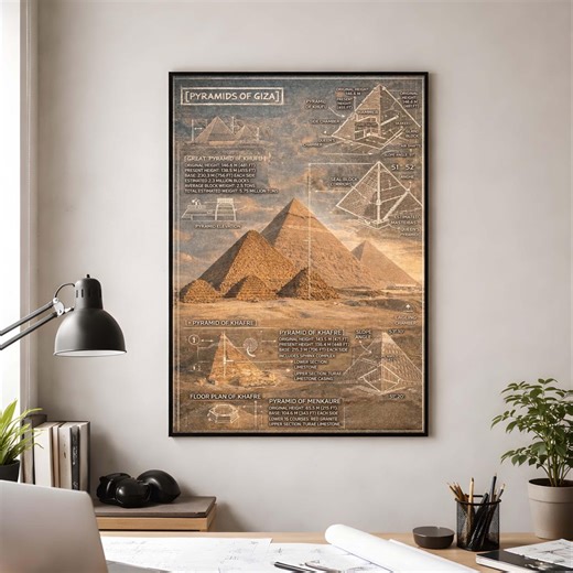 Great Pyramids of Giza Blueprint Poster, Ancient Egypt Wall Art, Archaeology Gift, History Classroom Decor, Structural Cross Section Print - Etsy