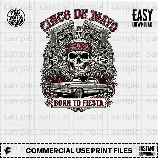 Cinco De Mayo Lowrider Skull Aztec Art Graphic (digital Download) - Etsy